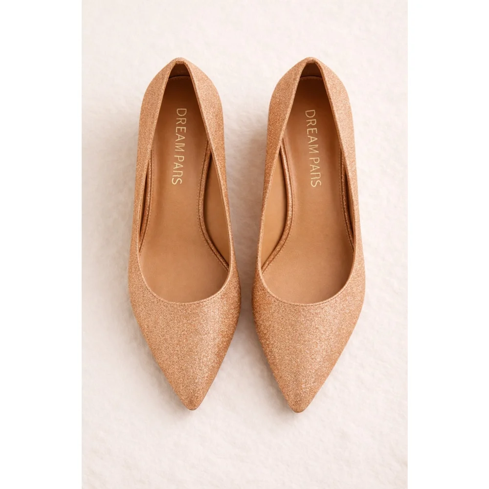 Dream Pairs Rose Gold Glitter Block Heels – Size 8